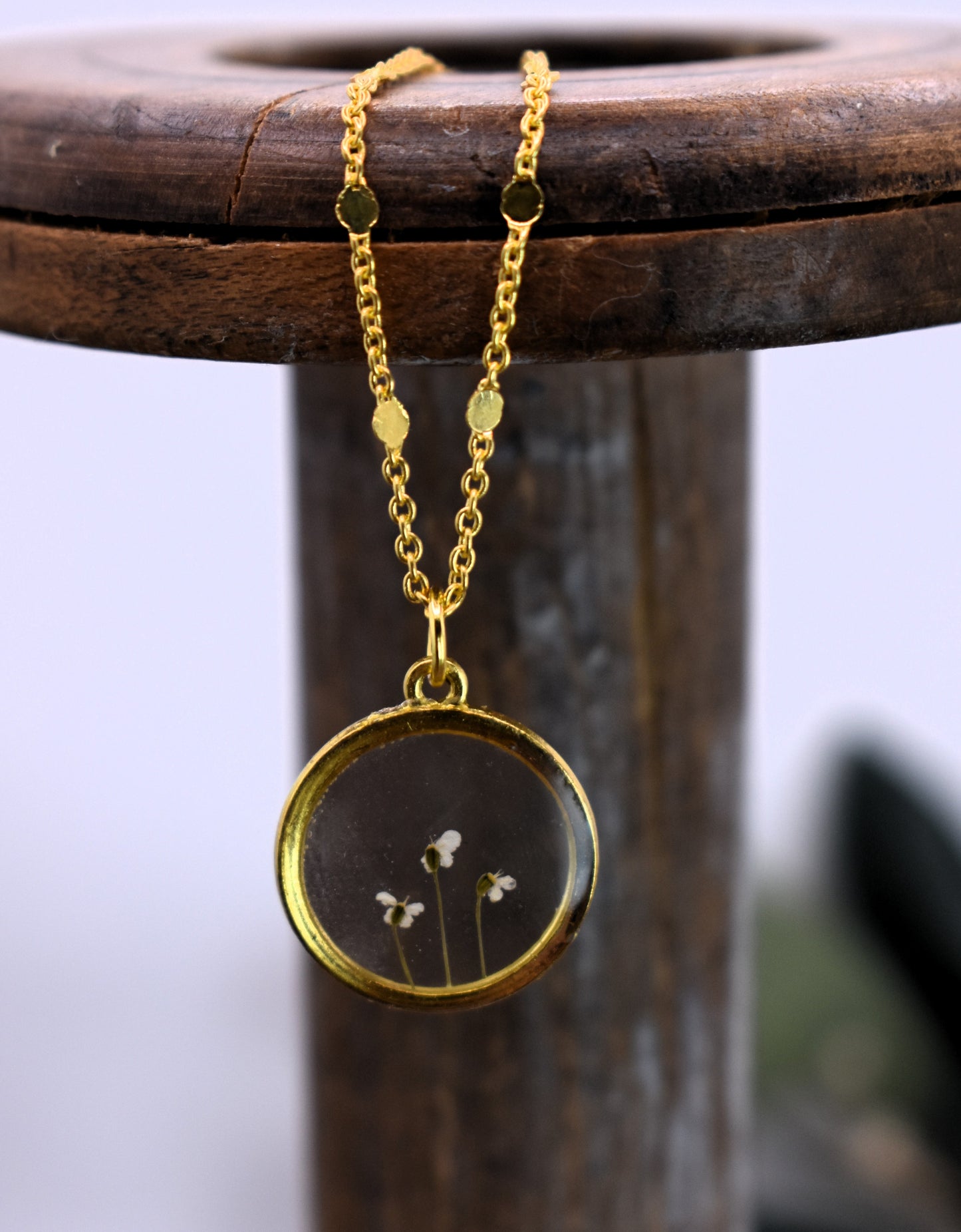 Small Floral Round Charm Necklace