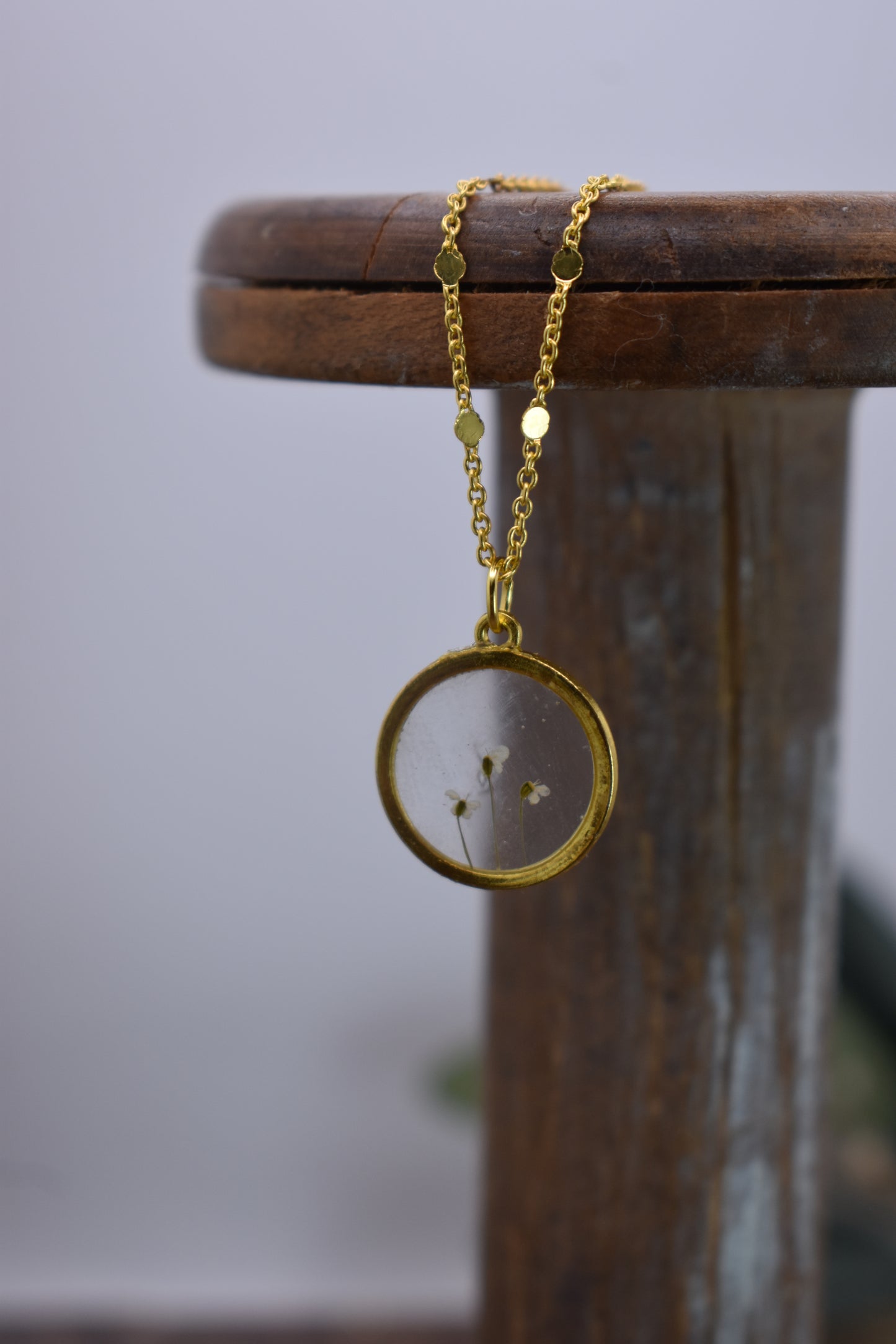 Small Floral Round Charm Necklace