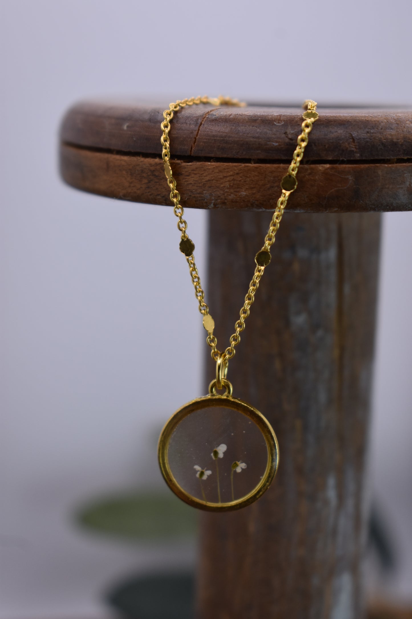 Small Floral Round Charm Necklace