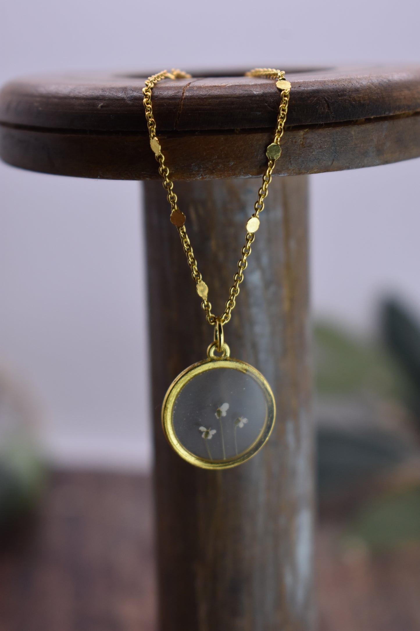 Small Floral Round Charm Necklace