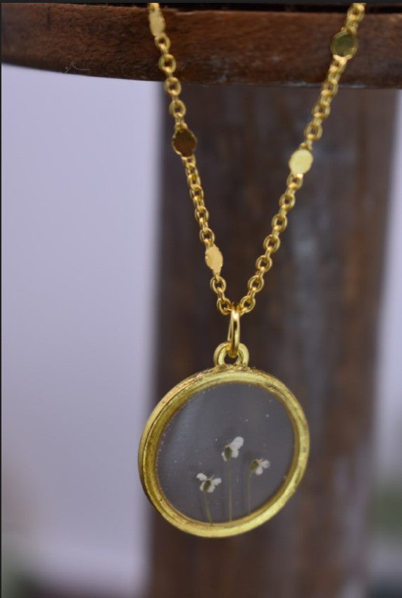 Small Floral Round Charm Necklace