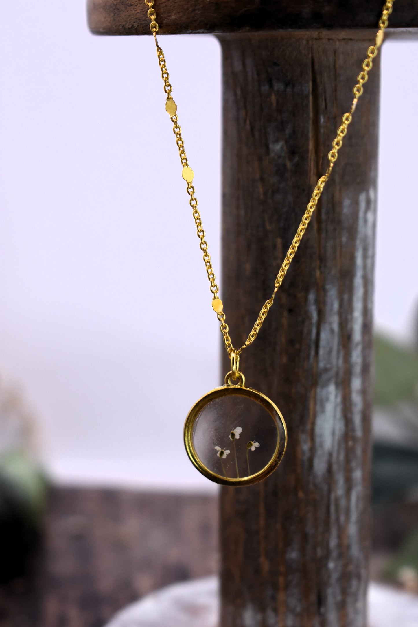 Small Floral Round Charm Necklace