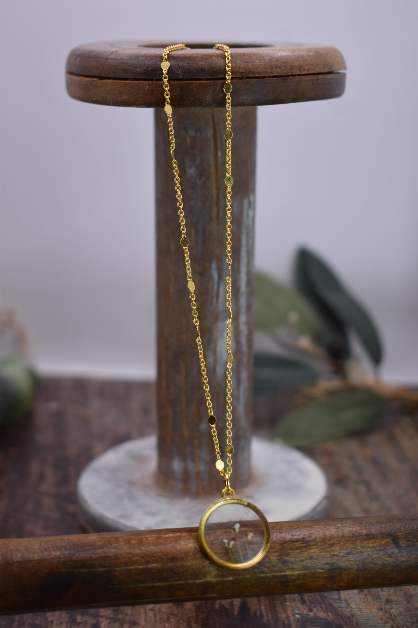 Small Floral Round Charm Necklace