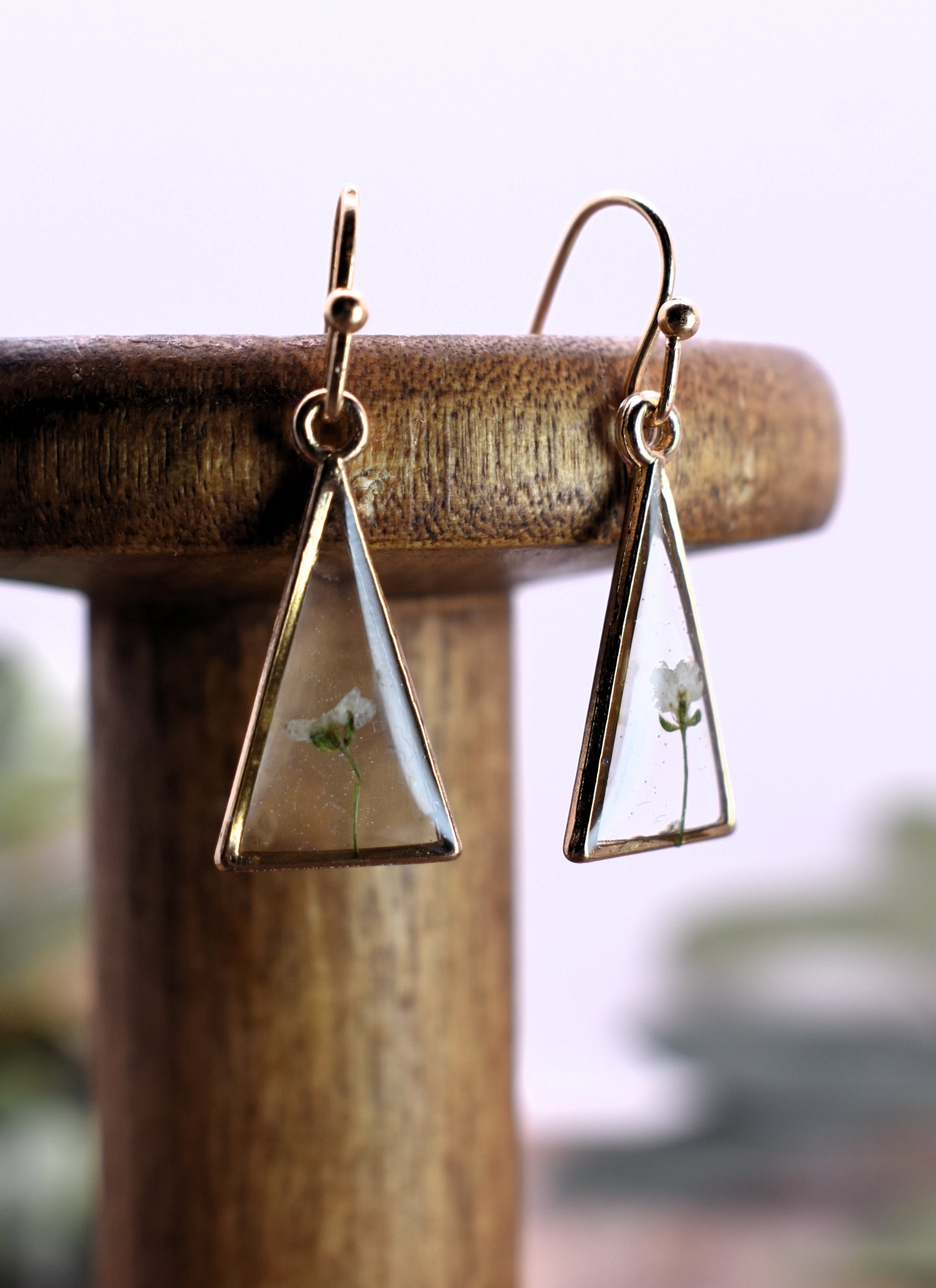 Small Floral Triangle Dangle Earrings