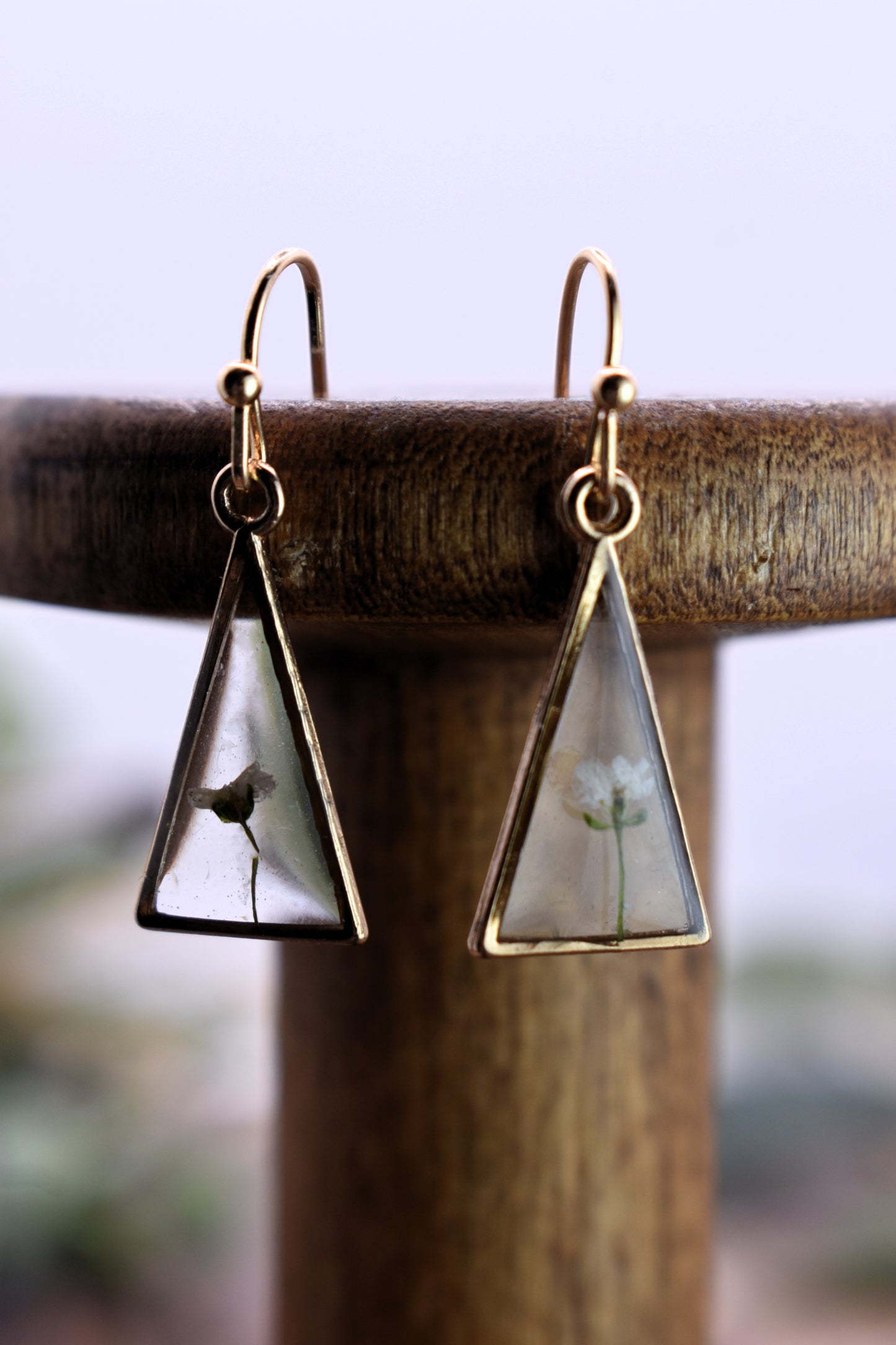 Small Floral Triangle Dangle Earrings