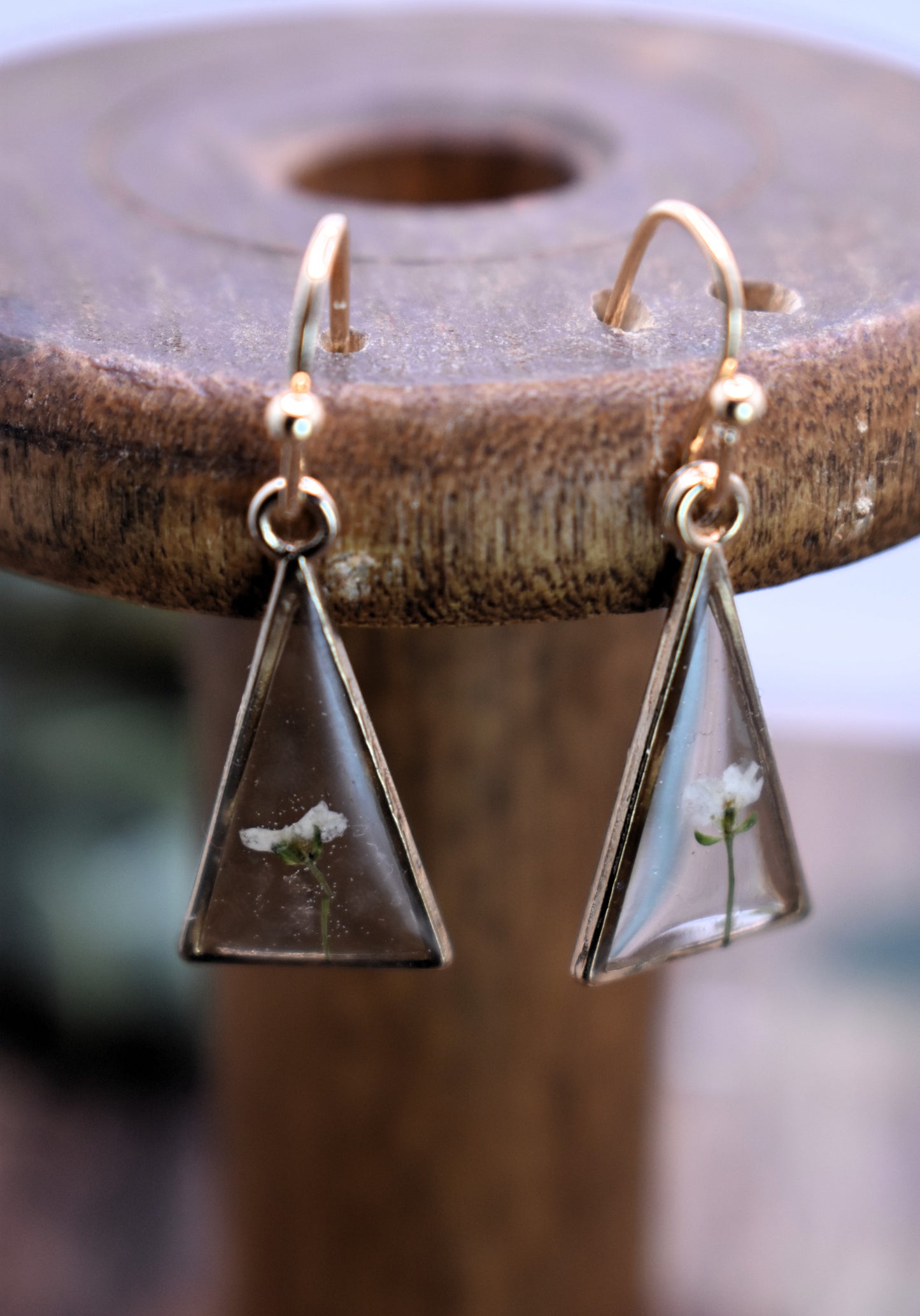 Small Floral Triangle Dangle Earrings