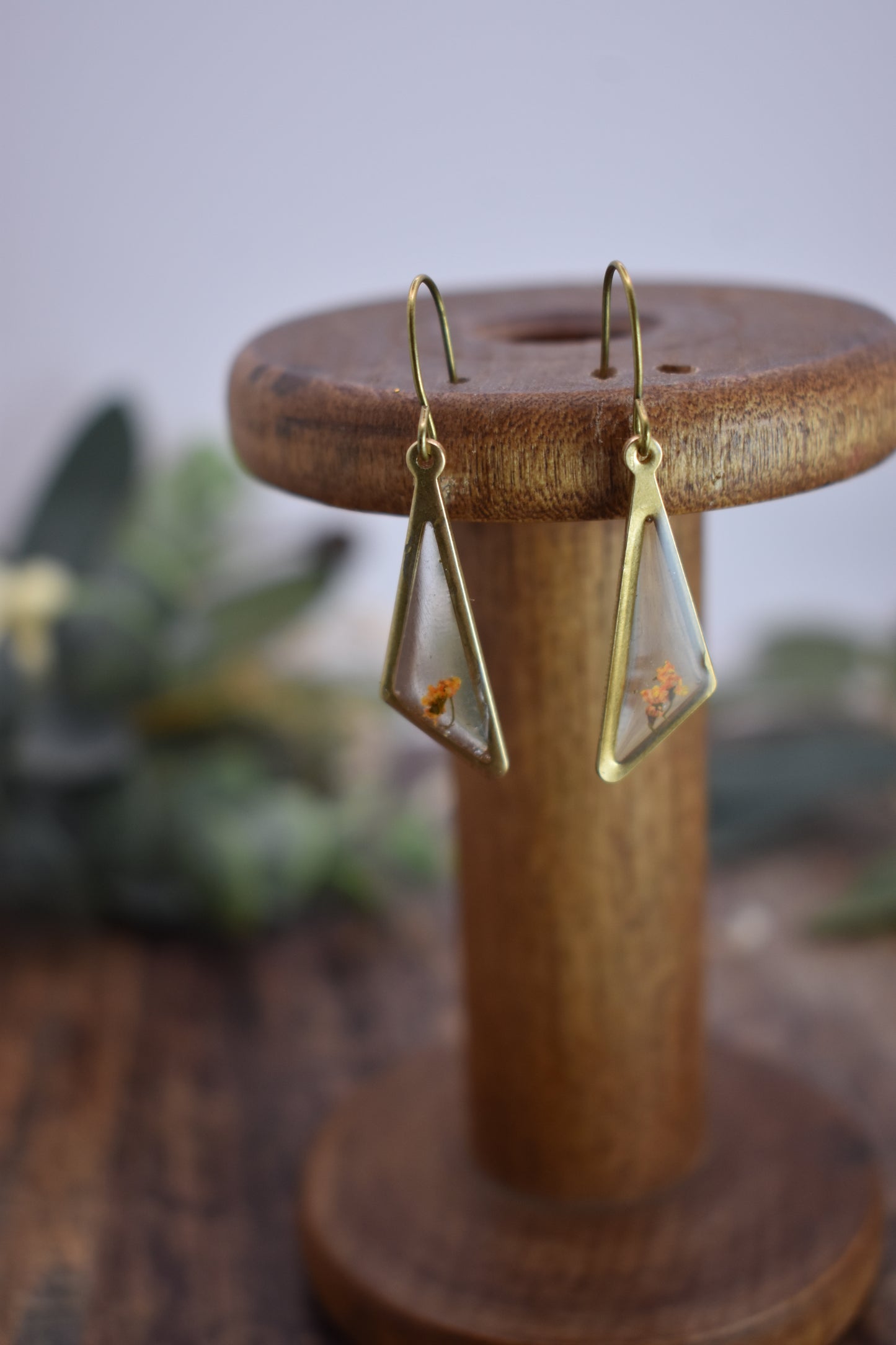 Small Floral Obtuse Triangle Dangle Earrings