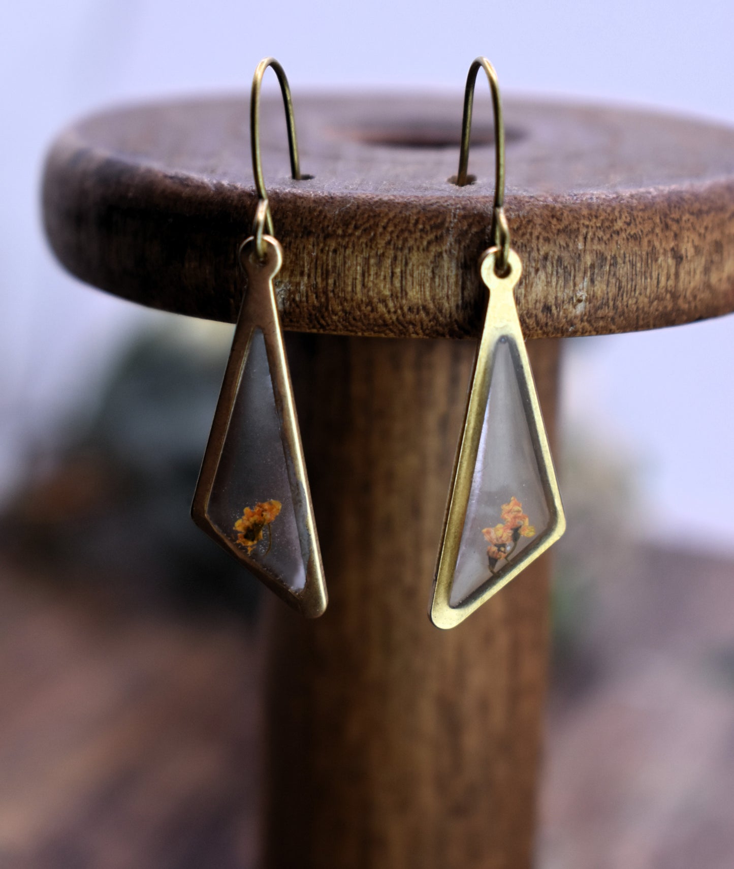 Small Floral Obtuse Triangle Dangle Earrings