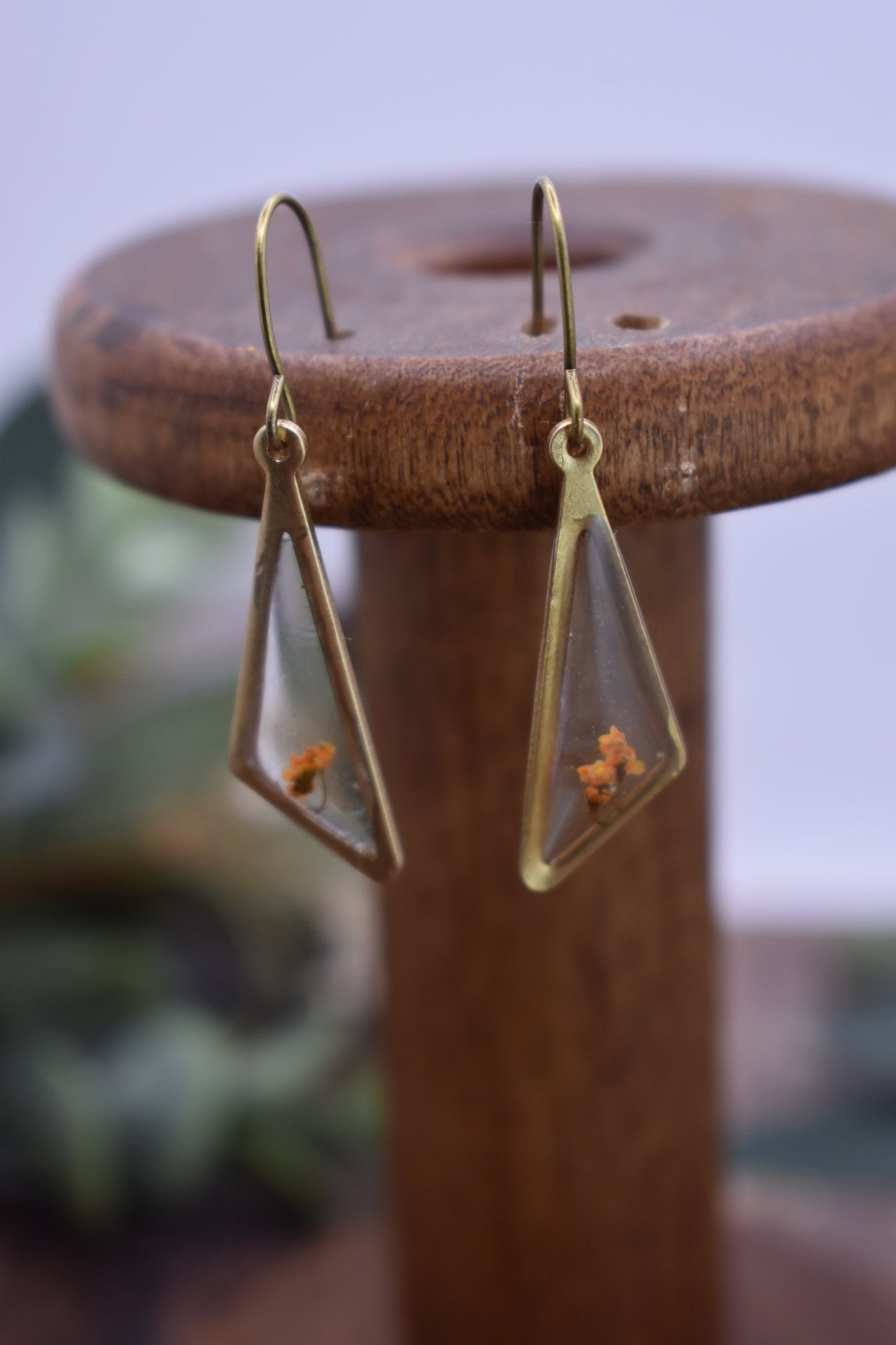 Small Floral Obtuse Triangle Dangle Earrings