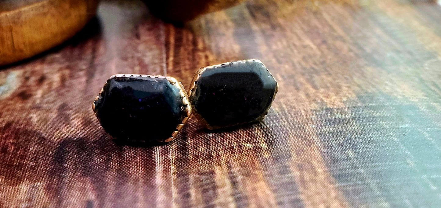 Druzy Hexagon Stud Earrings