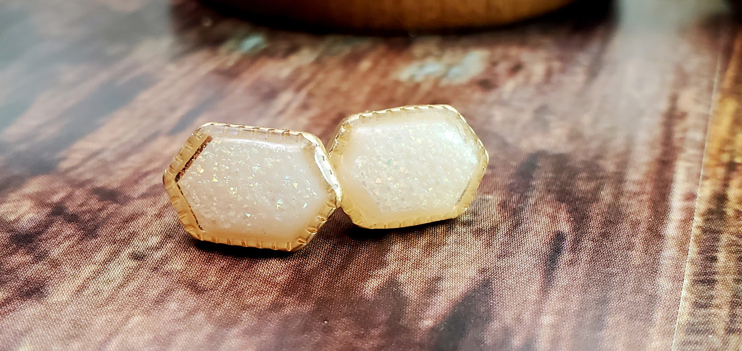 Druzy Hexagon Stud Earrings