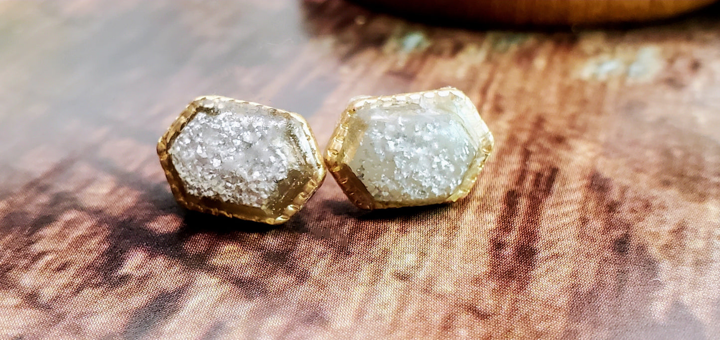 Druzy Hexagon Stud Earrings