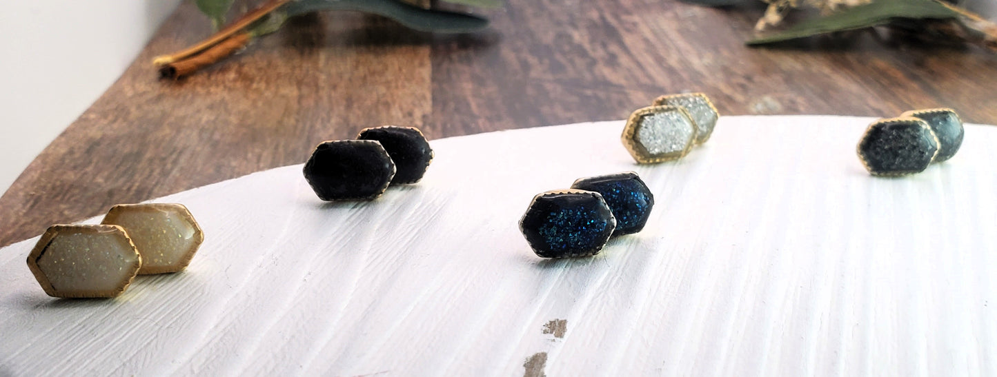 Druzy Hexagon Stud Earrings