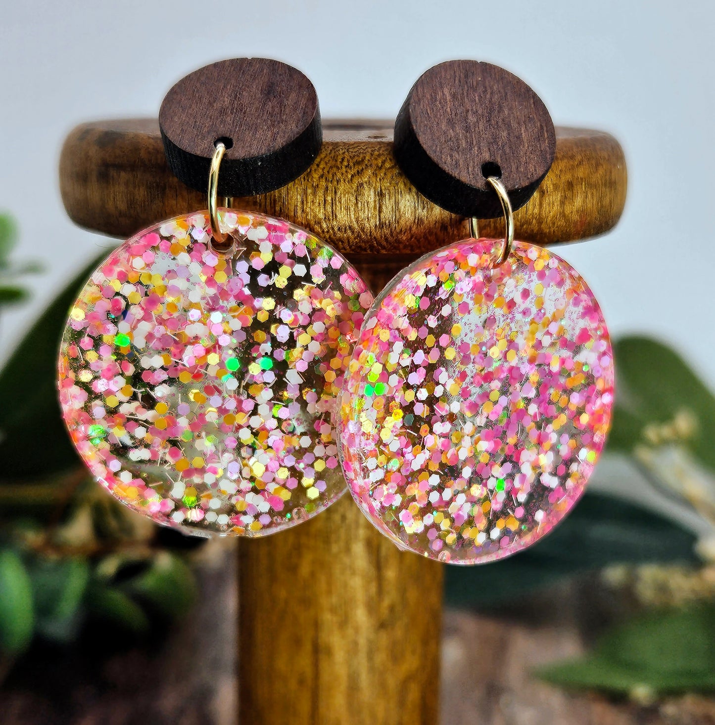 Wood and Resin Polka Dot Earrings