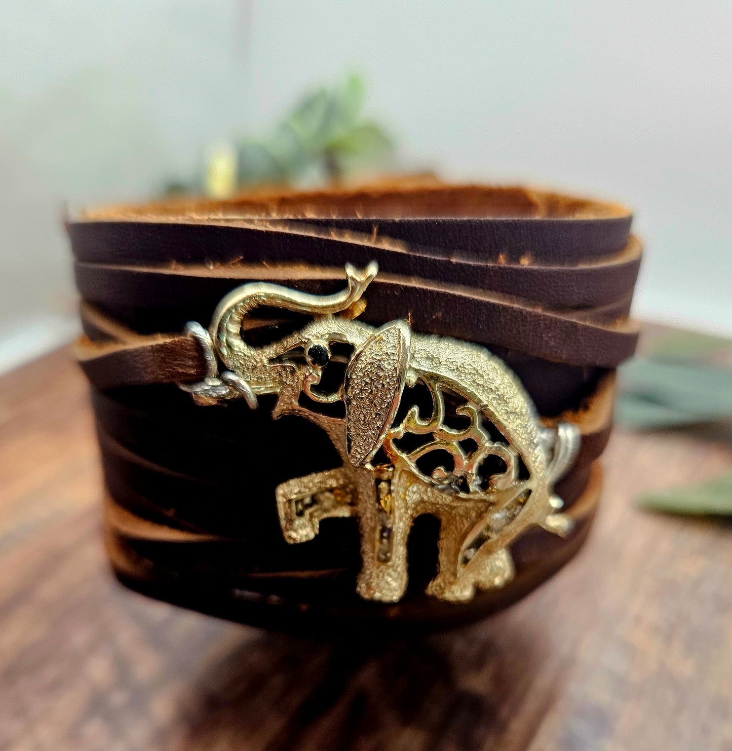 Leather & Elephant Cuff