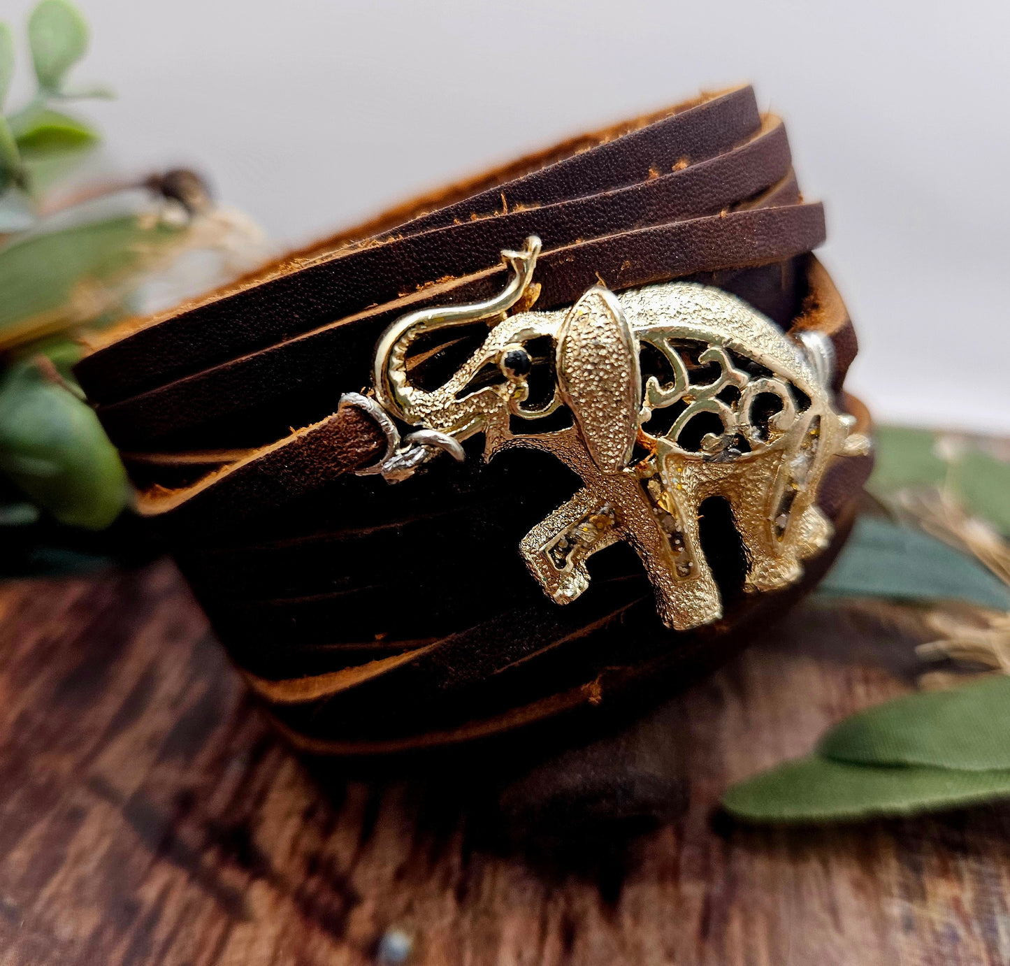 Leather & Elephant Cuff