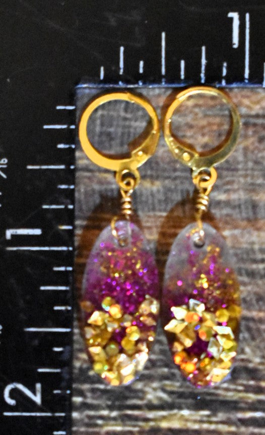 Purple & Gold Oval Drop Earrings