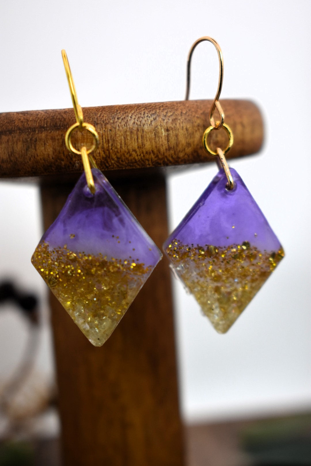 Purple & Gold Diamond Drop Earrings