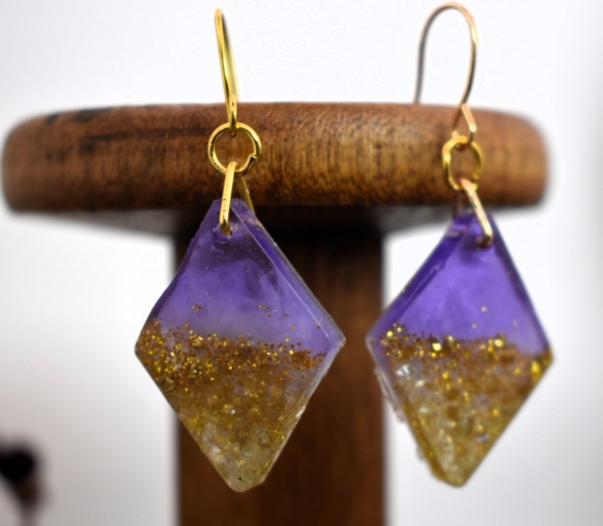 Purple & Gold Diamond Drop Earrings