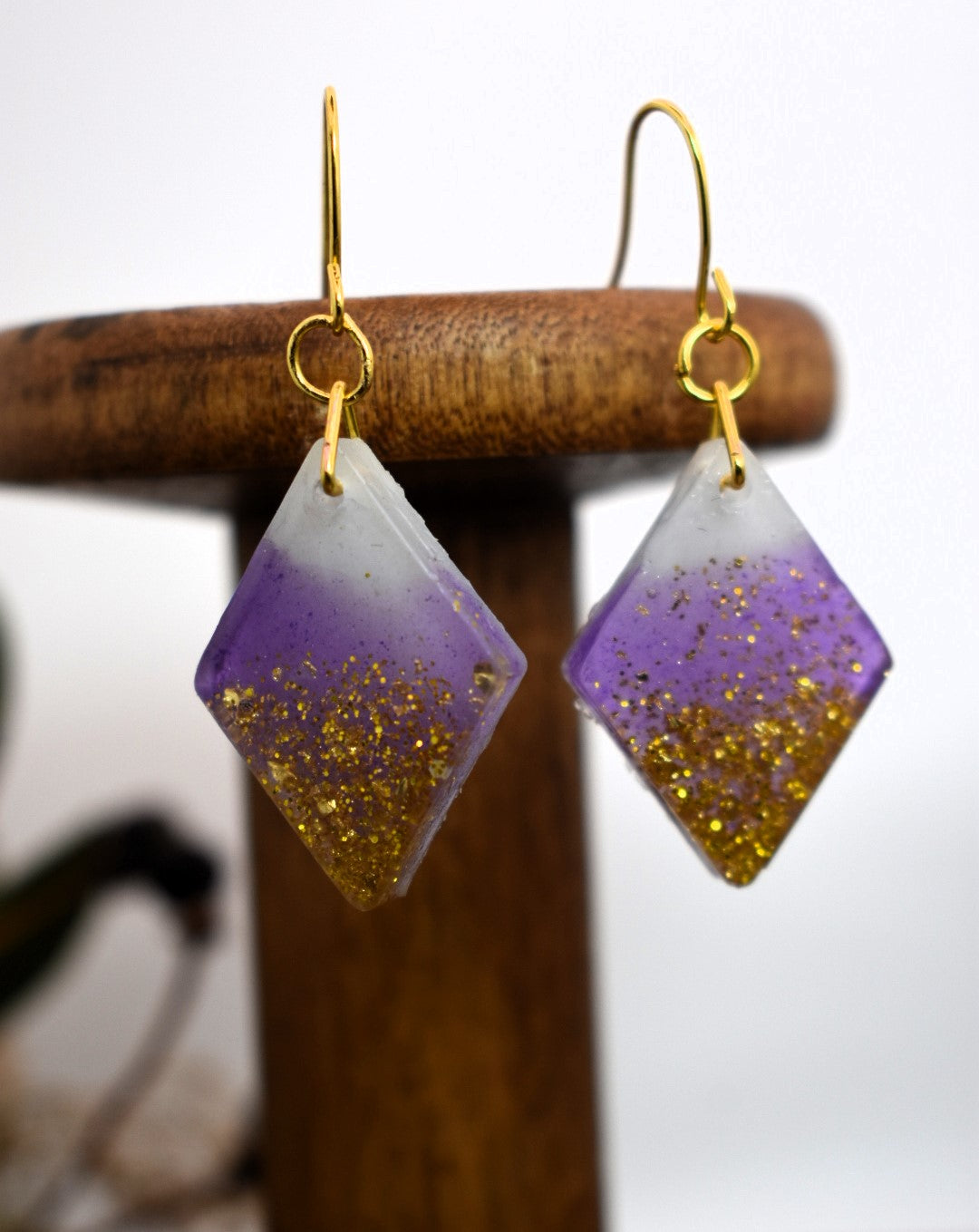 White, Purple & Gold Diamond Drop Earrings