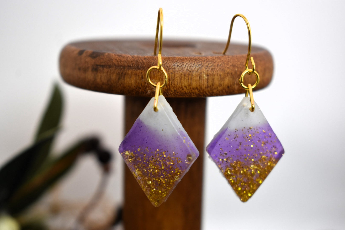 White, Purple & Gold Diamond Drop Earrings