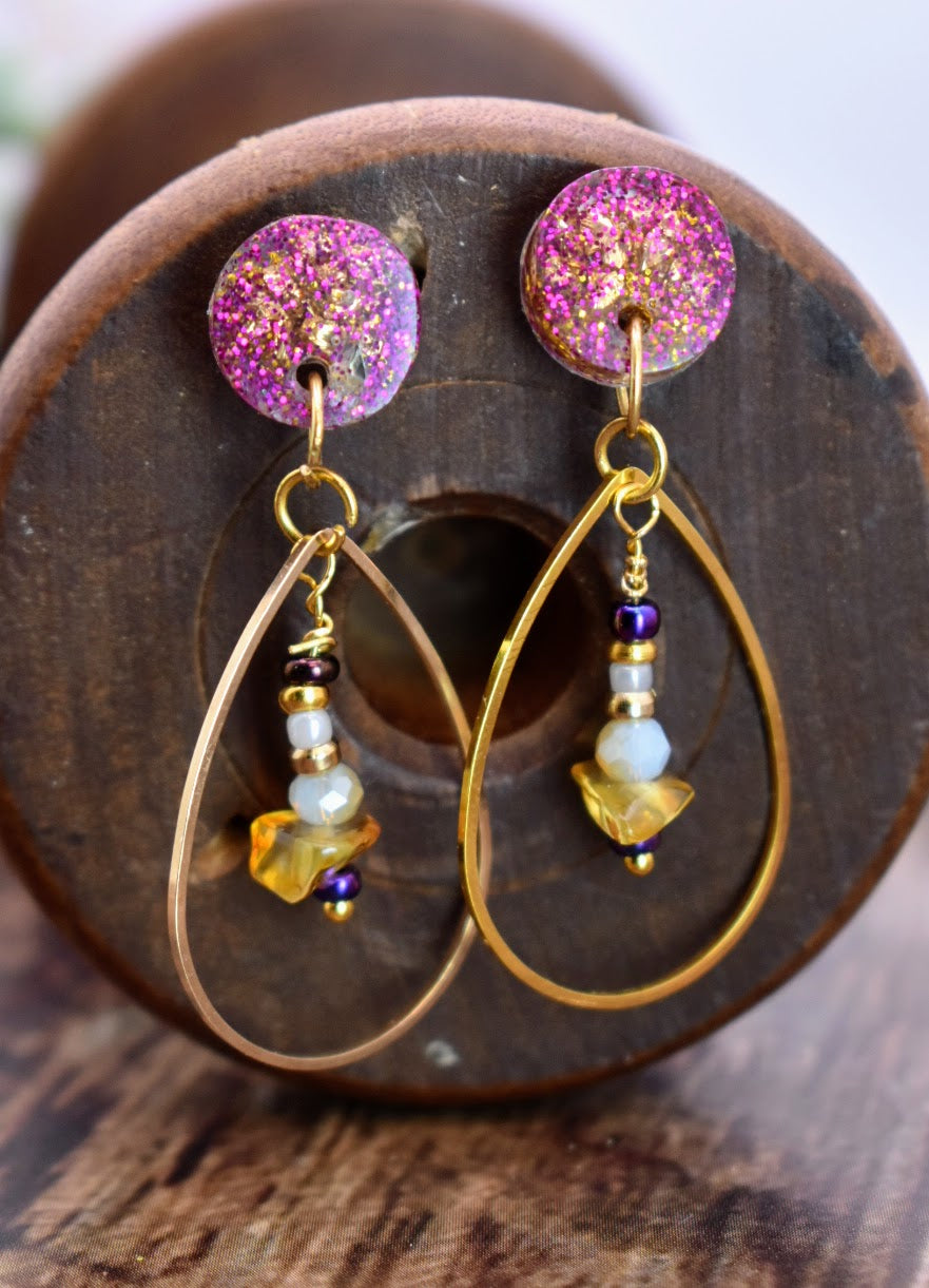 Purple and Gold Earrings