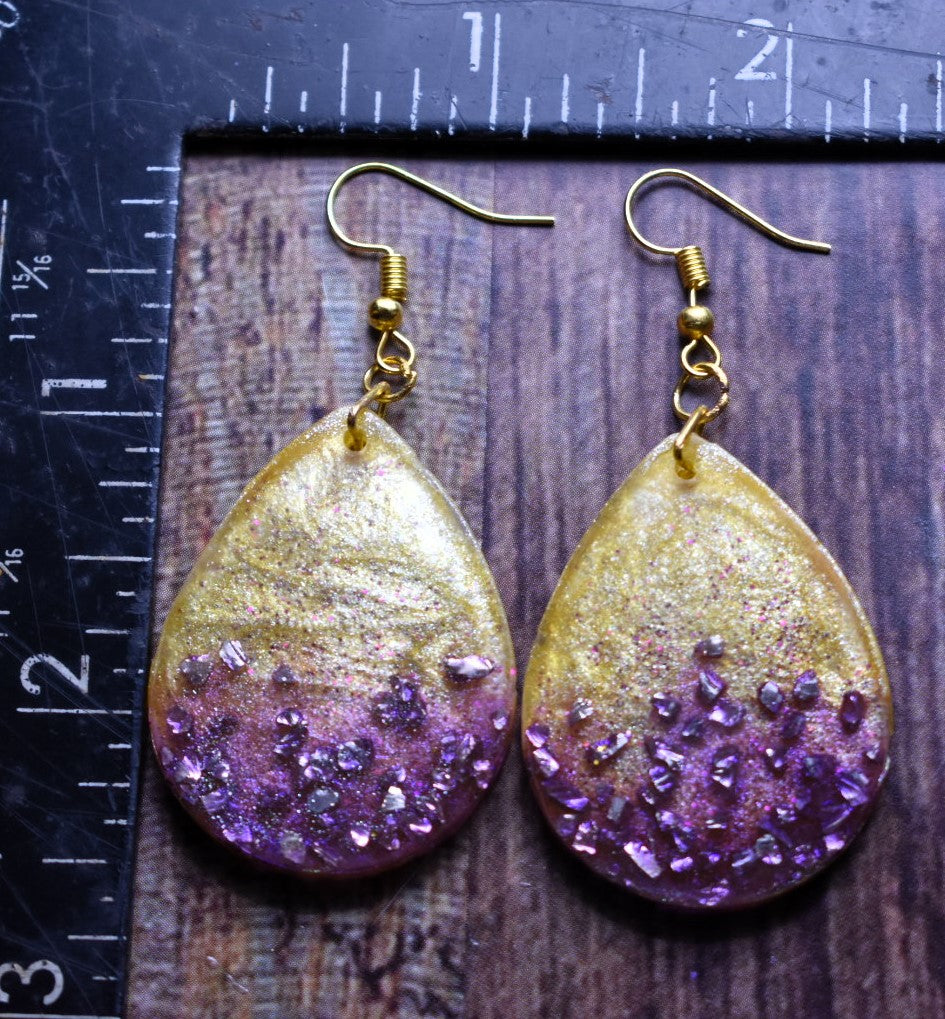 Gold & Purple Tear Drop Earrings